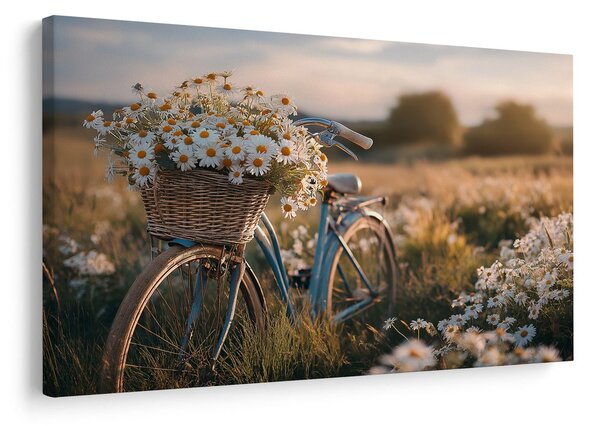 Quadro su tela – Bicicletta con fiori nel prato