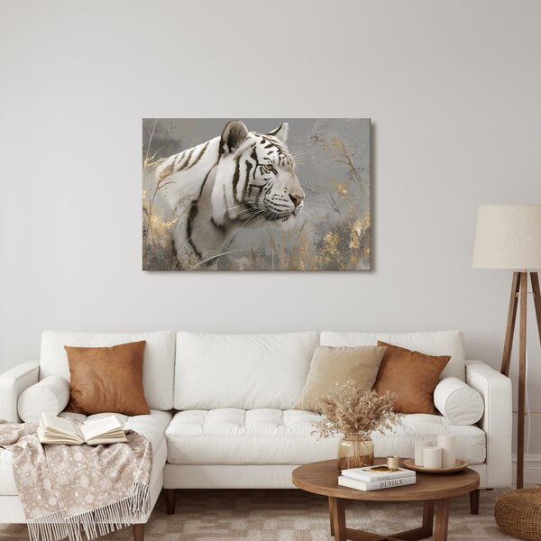 Quadro su tela – Tigre bianca nell'erba