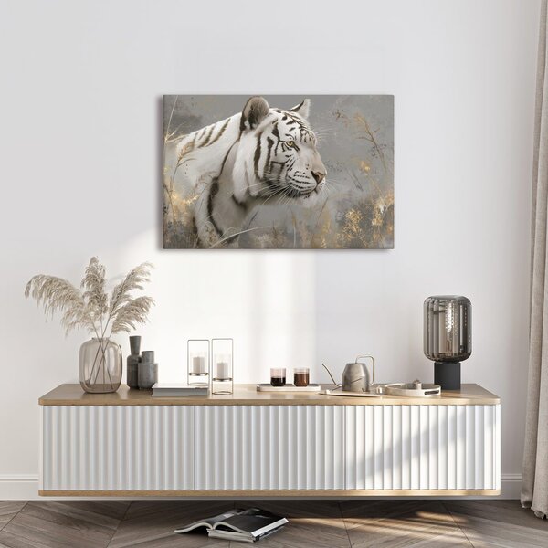 Quadro su tela – Tigre bianca nell'erba