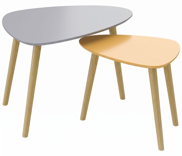 HOMCOM Set 2 tavolini annidabili in stile scandinavo, grigio e giallo | Aosom Italy