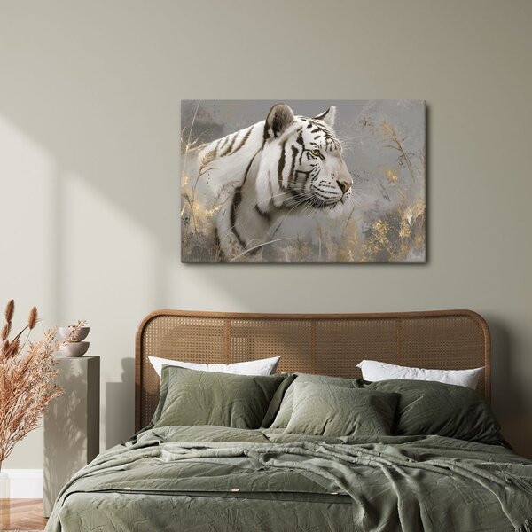 Quadro su tela – Tigre bianca nell'erba