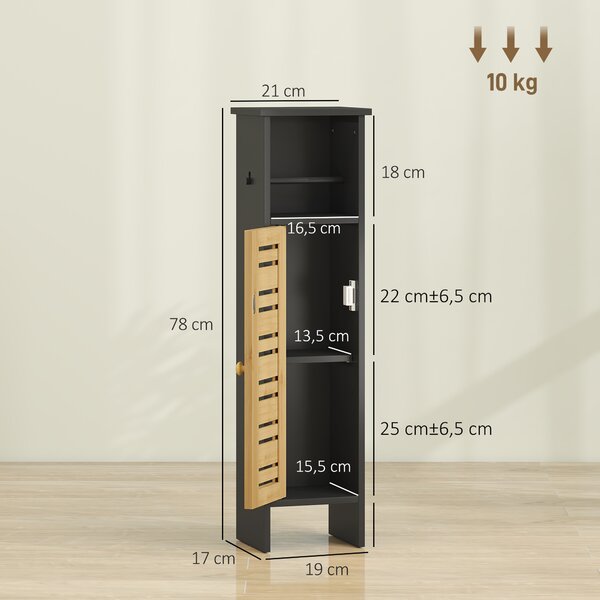 HOMCOM Mobile da bagno in bambù a 3 livelli con portarotolo, 78 cm, nero | Aosom Italy
