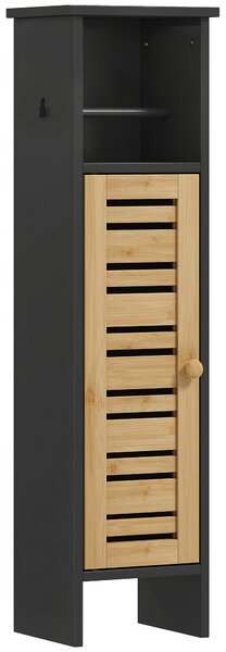 HOMCOM Mobile da bagno in bambù a 3 livelli con portarotolo, 78 cm, nero | Aosom Italy