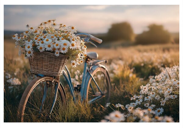 Quadro su tela – Bicicletta con fiori nel prato