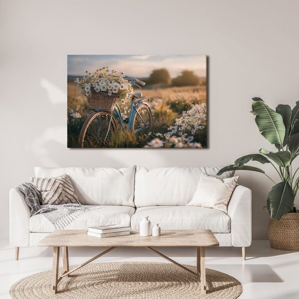 Quadro su tela – Bicicletta con fiori nel prato