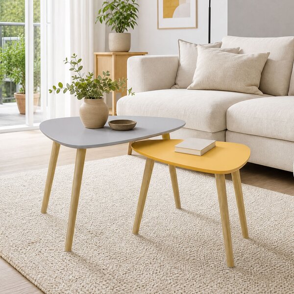 HOMCOM Set 2 tavolini annidabili in stile scandinavo, grigio e giallo | Aosom Italy