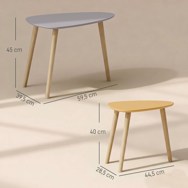 HOMCOM Set 2 tavolini annidabili in stile scandinavo, grigio e giallo | Aosom Italy