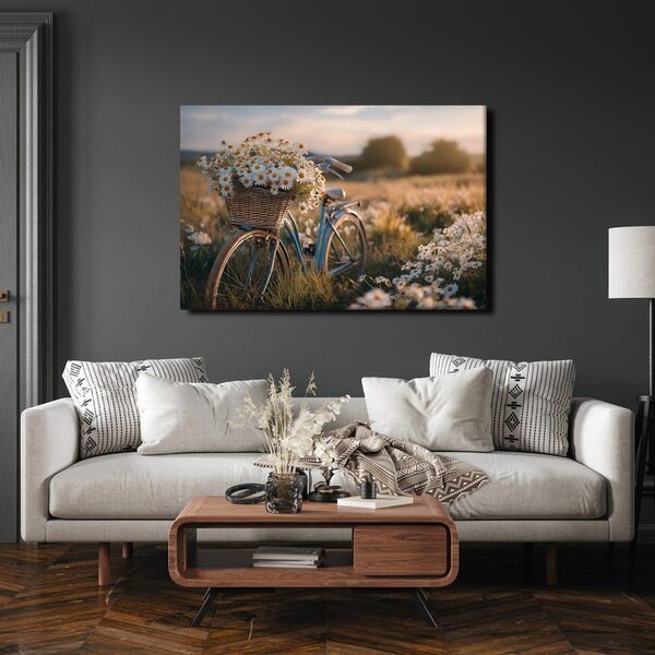 Quadro su tela – Bicicletta con fiori nel prato