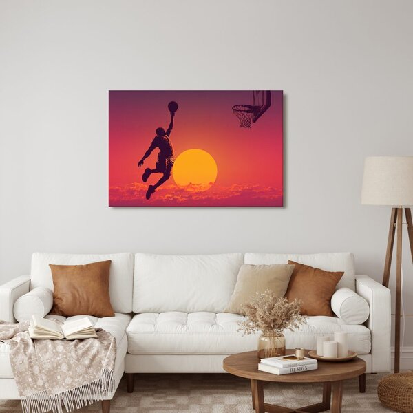 Quadro su tela – Giocatore di basket al tramonto dorato