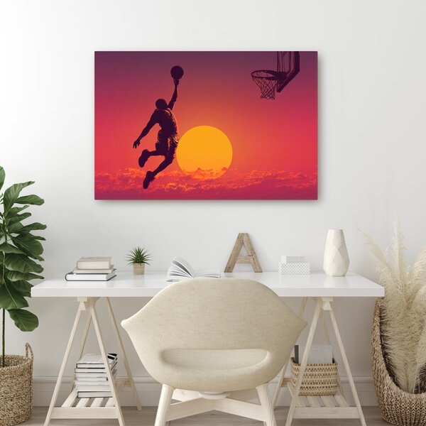 Quadro su tela – Giocatore di basket al tramonto dorato