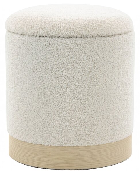 HOMCOM Pouf contenitore rotondo in sherpa con base effetto legno, 38 cm, crema | Aosom Italy