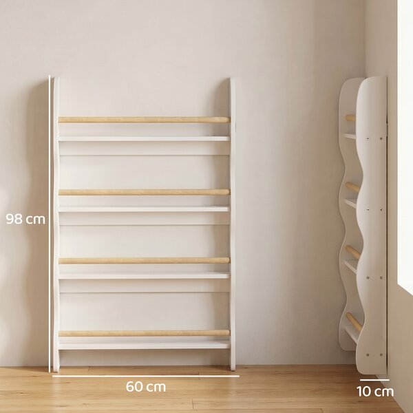 AIYAPLAY Libreria Montessori da parete per bambini con 4 ripiani, 60x10x98 cm, bianco | Aosom Italy