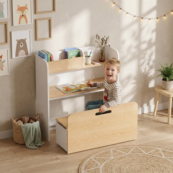 AIYAPLAY Tavolo 5 in 1 per bambini con panca contenitore e scaffale, 3-8 anni | Aosom Italy