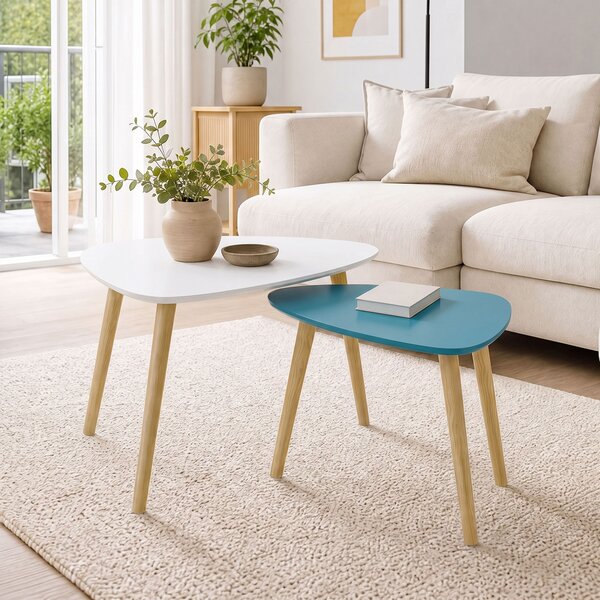 HOMCOM Set 2 tavolini annidabili in stile scandinavo, bianco e blu | Aosom Italy