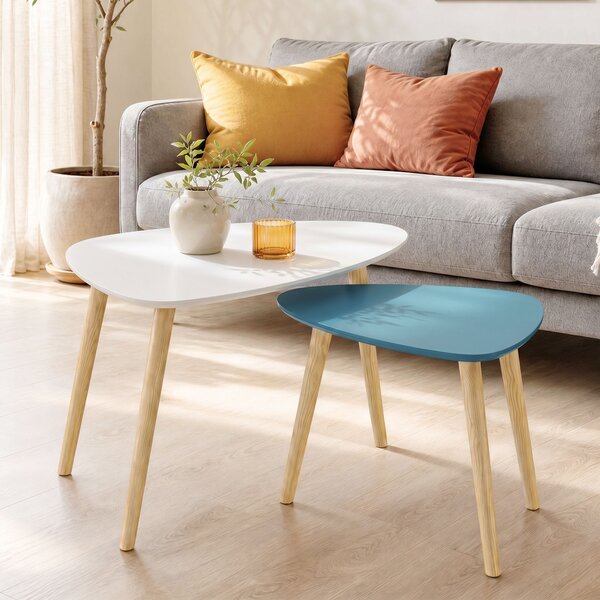 HOMCOM Set 2 tavolini annidabili in stile scandinavo, bianco e blu | Aosom Italy