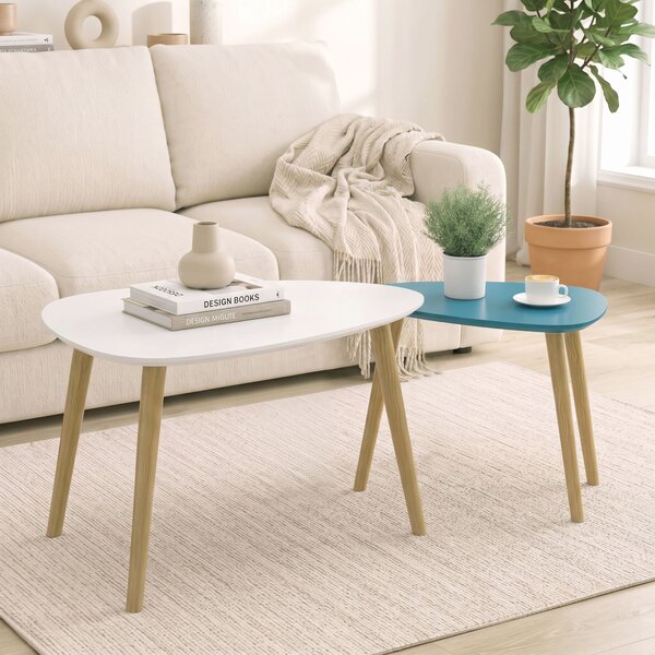 HOMCOM Set 2 tavolini annidabili in stile scandinavo, bianco e blu | Aosom Italy