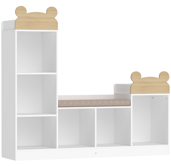 AIYAPLAY Libreria 3 in 1 per bambini con panca, 6 scomparti e cuscino, bianco | Aosom Italy