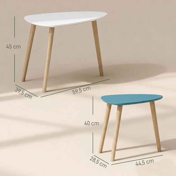 HOMCOM Set 2 tavolini annidabili in stile scandinavo, bianco e blu | Aosom Italy