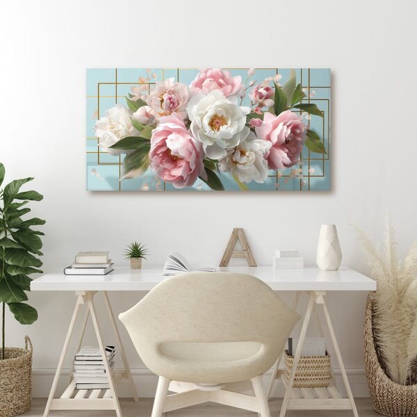 Quadro su tela – Delicate peonie rosa e bianche