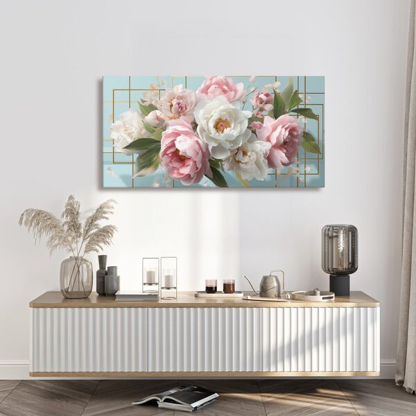 Quadro su tela – Delicate peonie rosa e bianche