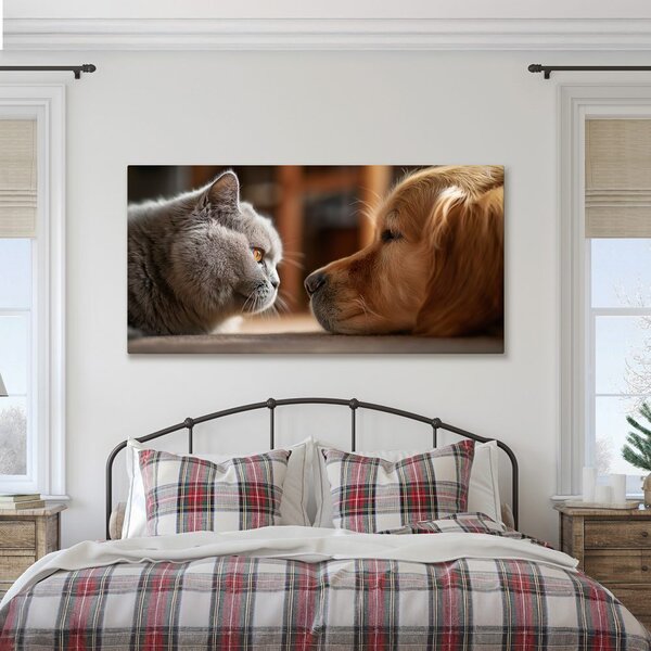 Quadro su tela – Incontro sereno tra gatto e cane