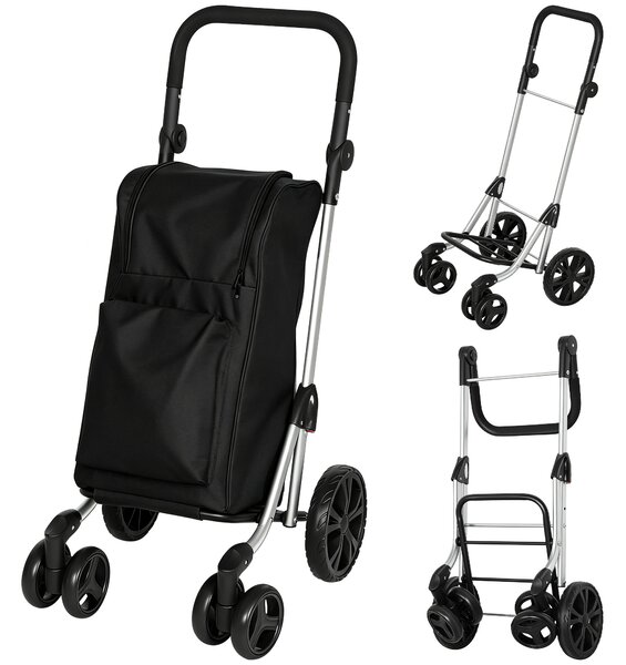 HOMCOM Carrello spesa pieghevole da 46 L con vano refrigerato, nero | Aosom Italy