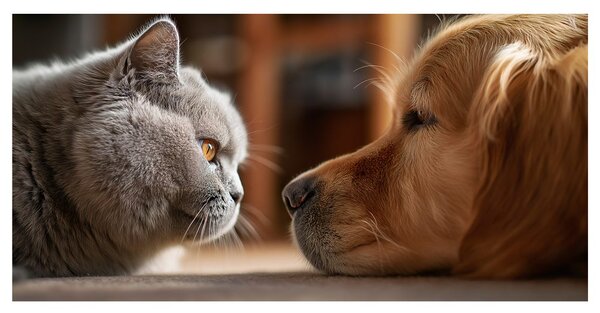 Quadro su tela – Incontro sereno tra gatto e cane