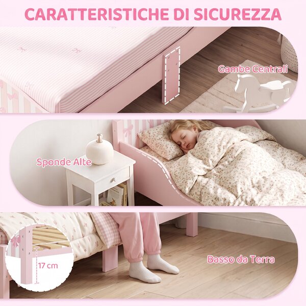 AIYAPLAY Letto Montessori per bambini 3-6 anni con sponde e forma a fiocco, rosa | Aosom Italy