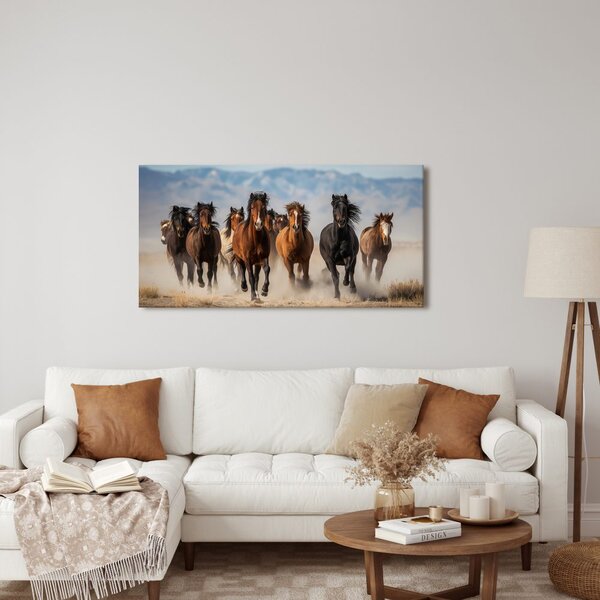 Quadro su tela – Mandria di cavalli in movimento