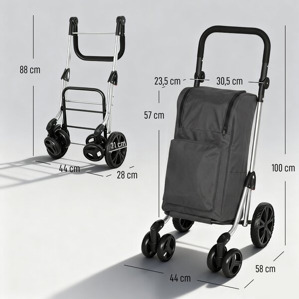 HOMCOM Carrello spesa pieghevole da 46 L con vano refrigerato, grigio scuro | Aosom Italy