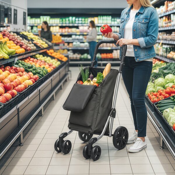 HOMCOM Carrello spesa pieghevole da 46 L con vano refrigerato, grigio scuro | Aosom Italy