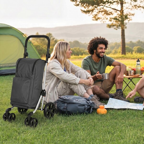 HOMCOM Carrello spesa pieghevole da 46 L con vano refrigerato, grigio scuro | Aosom Italy