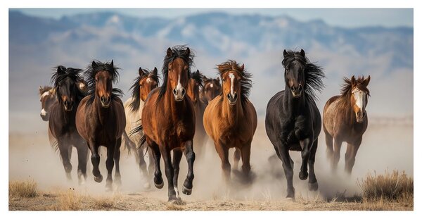 Quadro su tela – Mandria di cavalli in movimento