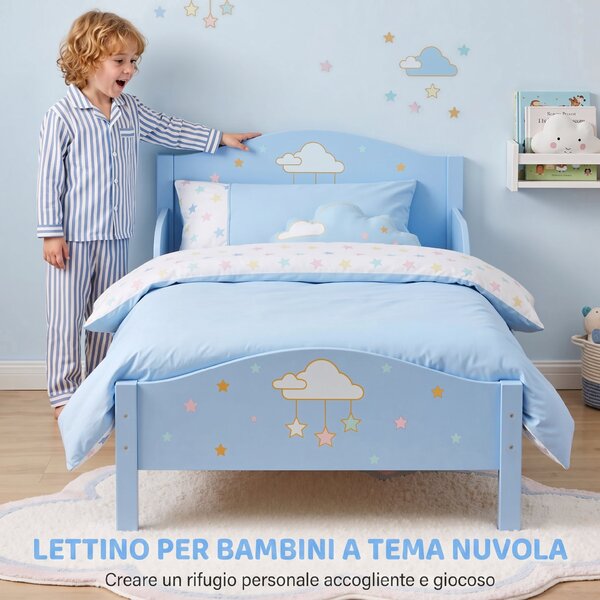 AIYAPLAY Letto Montessori per bambini 3-6 anni con sponde e forma a nuvola, blu | Aosom Italy