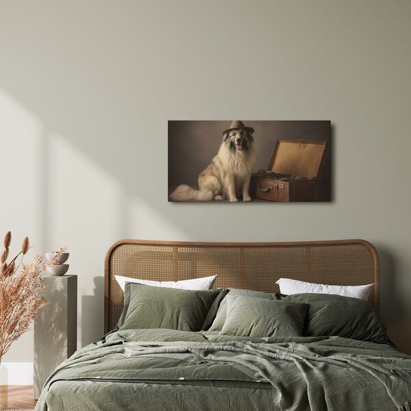 Quadro su tela – Cane viaggiatore con cappello