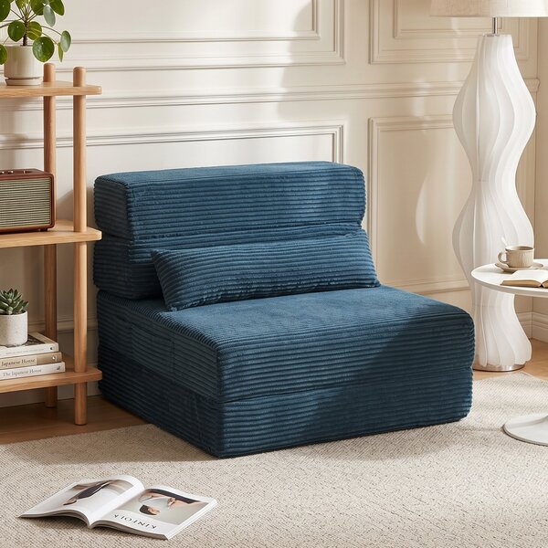 HOMCOM Poltrona letto 3 in 1 pieghevole in velluto a coste con tasche e cuscino, blu | Aosom Italy