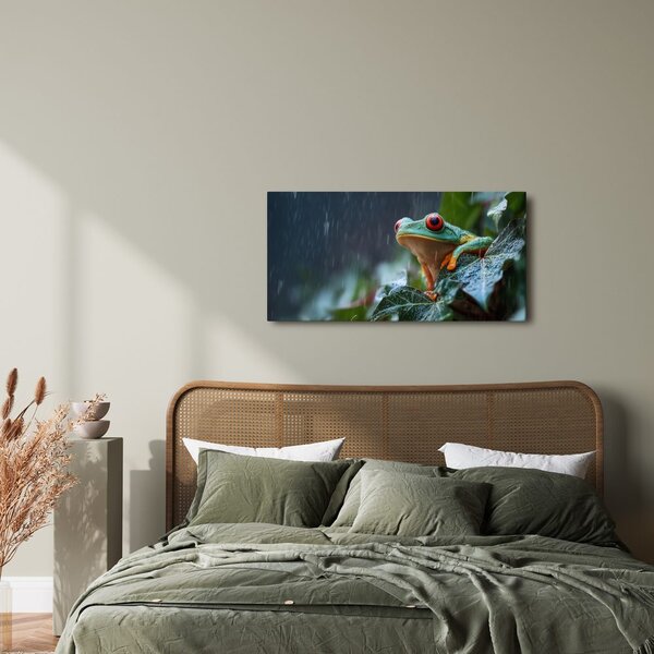 Quadro su tela – Rana colorata nella pioggia tropicale