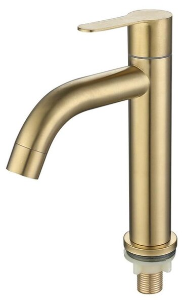 Lavabo con rubinetto monocomando a freddo, in acciaio inossidabile, finitura dorata spazzolata