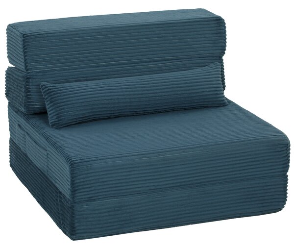 HOMCOM Poltrona letto 3 in 1 pieghevole in velluto a coste con tasche e cuscino, blu | Aosom Italy