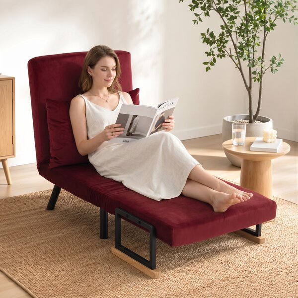 HOMCOM Poltrona Letto Imbottita 3 in 1 con Schienale Reclinabile in 5 Posizioni e Cuscino, 63x73x81 cm, Rosso Vino | Aosom Italy
