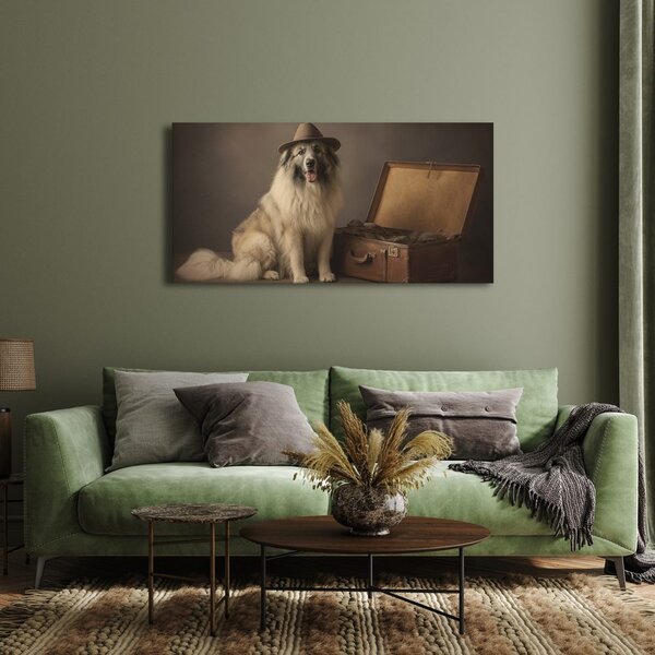 Quadro su tela – Cane viaggiatore con cappello