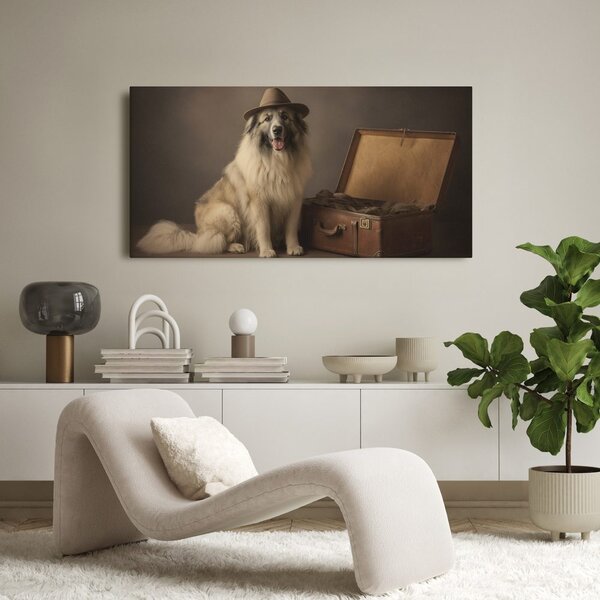 Quadro su tela – Cane viaggiatore con cappello