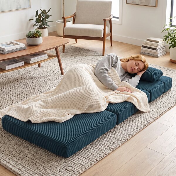 HOMCOM Poltrona letto 3 in 1 pieghevole in velluto a coste con tasche e cuscino, blu | Aosom Italy