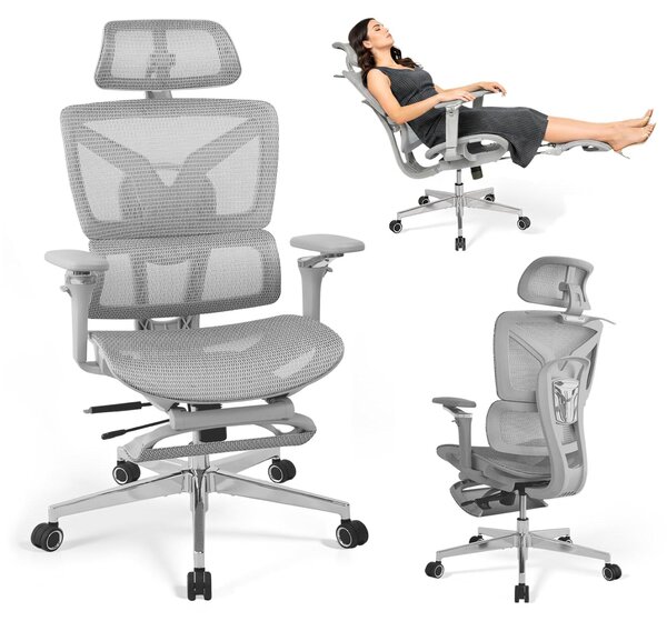 Sedia da ufficio XXL - Fino a 200 kg - Schienale ergonomico - Seduta in mesh con poggiapiedi