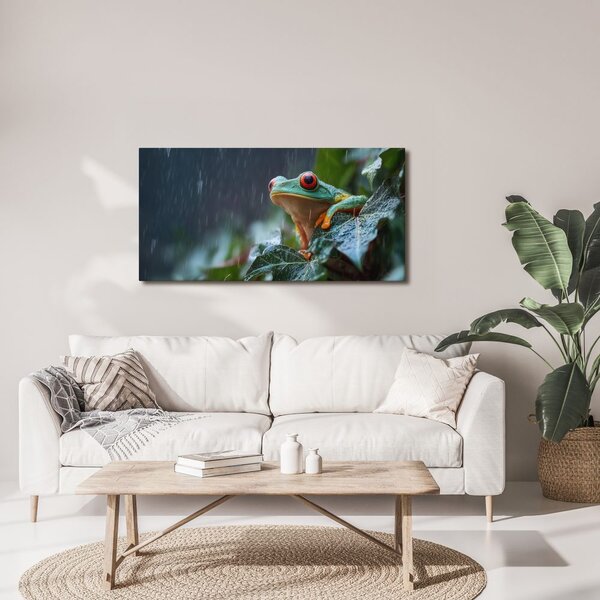Quadro su tela – Rana colorata nella pioggia tropicale