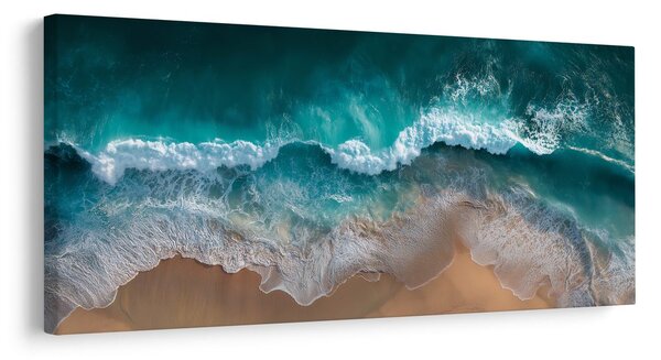 Quadro su tela – Schiuma oceanica e costa sabbiosa