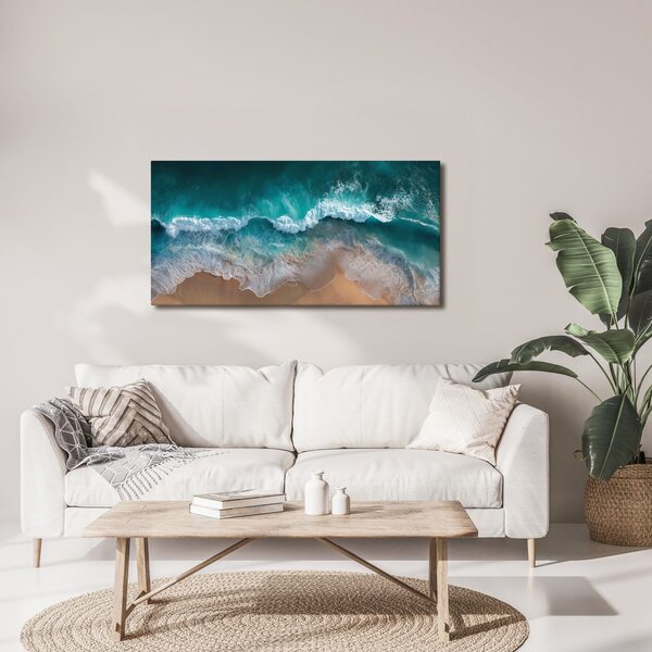 Quadro su tela – Schiuma oceanica e costa sabbiosa
