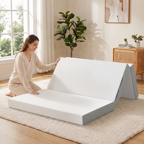 HOMCOM Materasso pieghevole in 3 parti in memory foam gel 140x190x15 cm, bianco | Aosom Italy