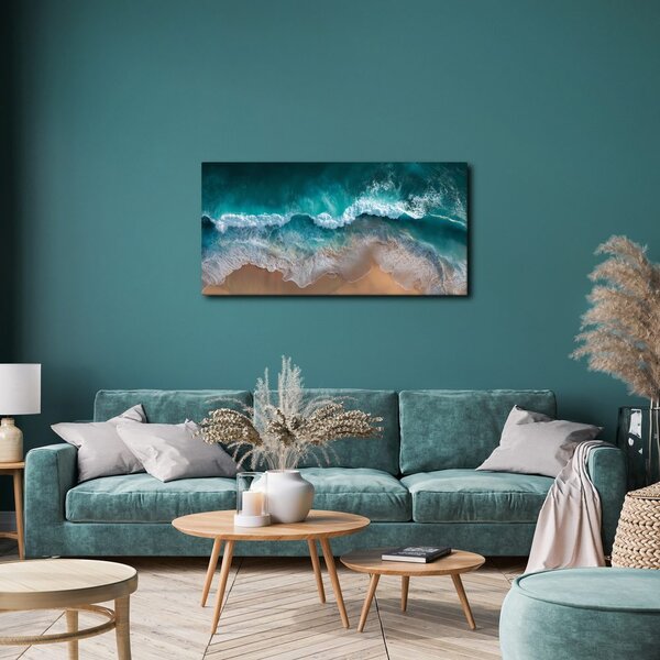 Quadro su tela – Schiuma oceanica e costa sabbiosa