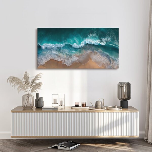 Quadro su tela – Schiuma oceanica e costa sabbiosa